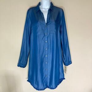 NWT Hope & Harlow Button Down Long Sleeve Lyocell Denim Dress Fringe Hem Size 8